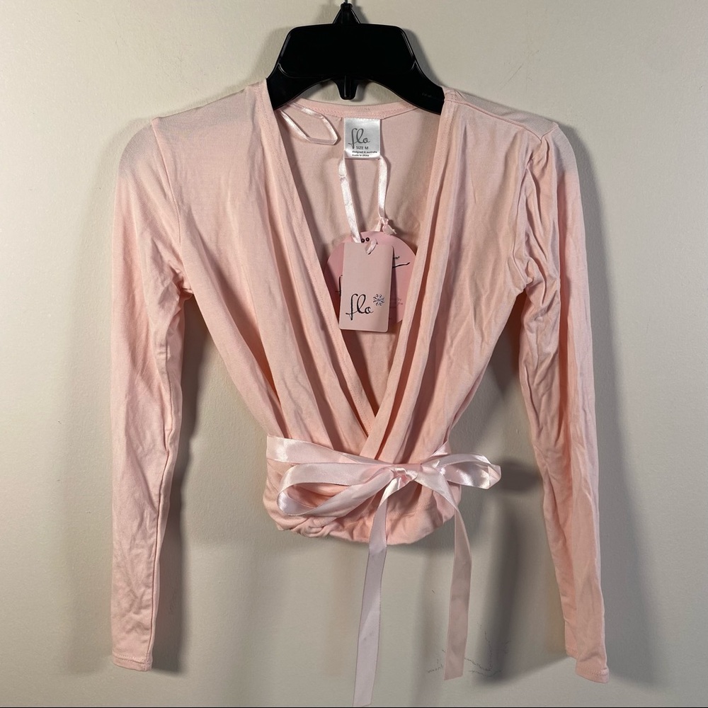 FLO DANCEWEAR Crossover Long Sleeves Wrap Top in pink size M